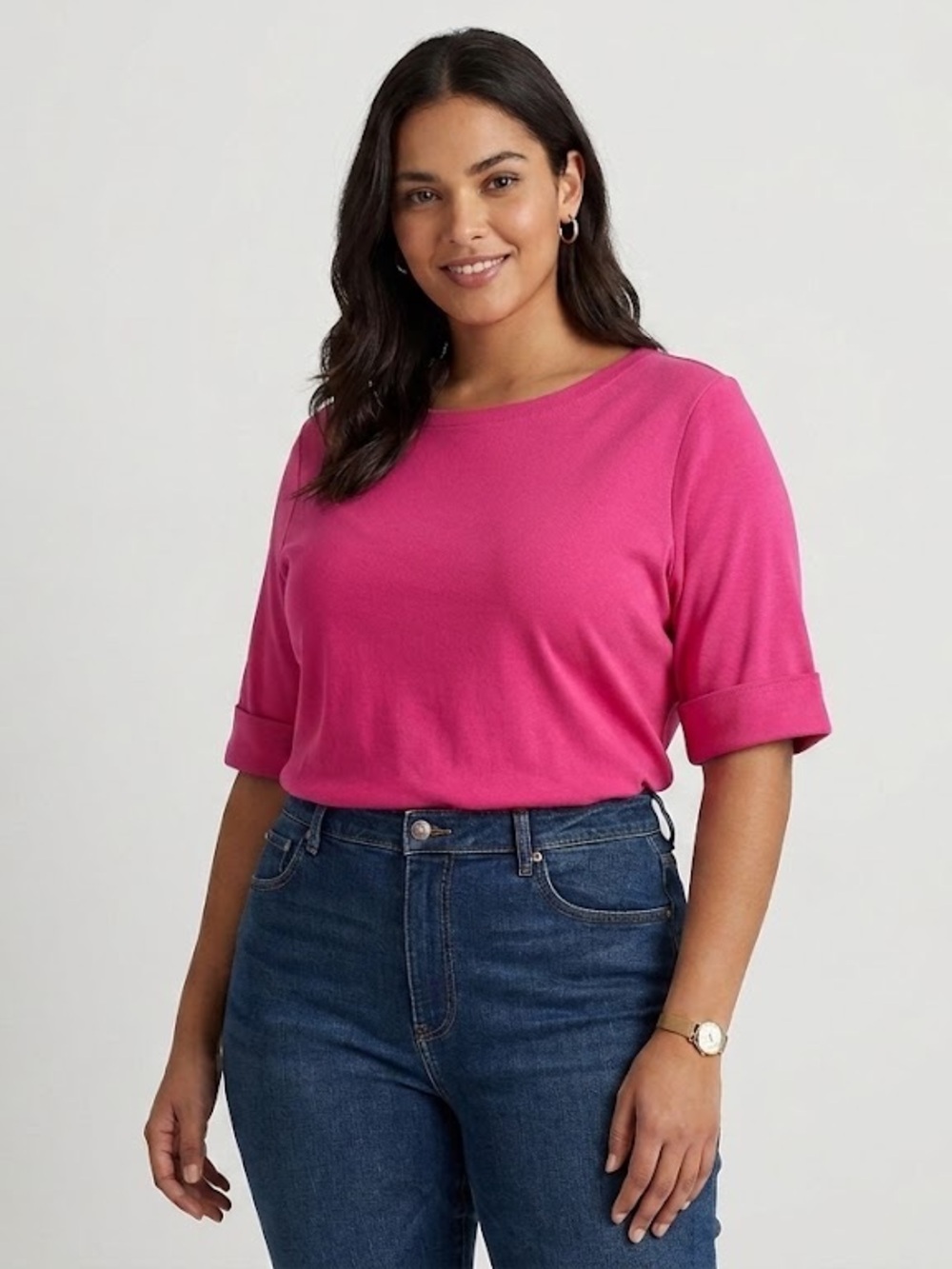 Lauren Ralph Lauren Hot Pink Cuffed Sleeve Top Gold Shoulder Zipper | Size 2X